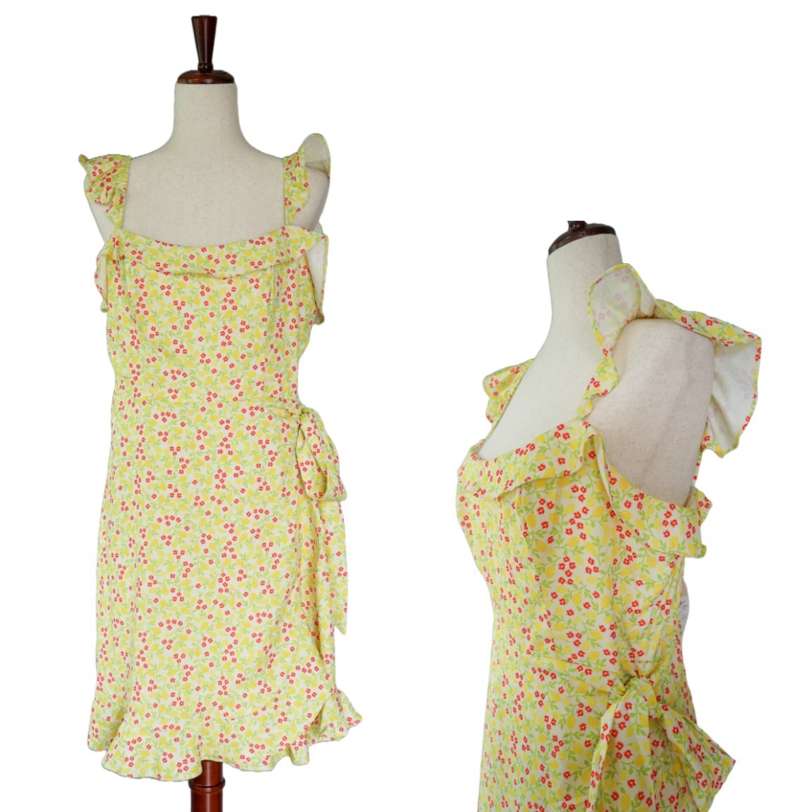 Bcbg Lemon Drop Floral Ruffle Dress 12 Cottagecore Boho Farm Summer Resort Nwt
